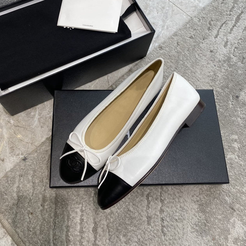 Chanel Ballet Flats White Black Lambskin