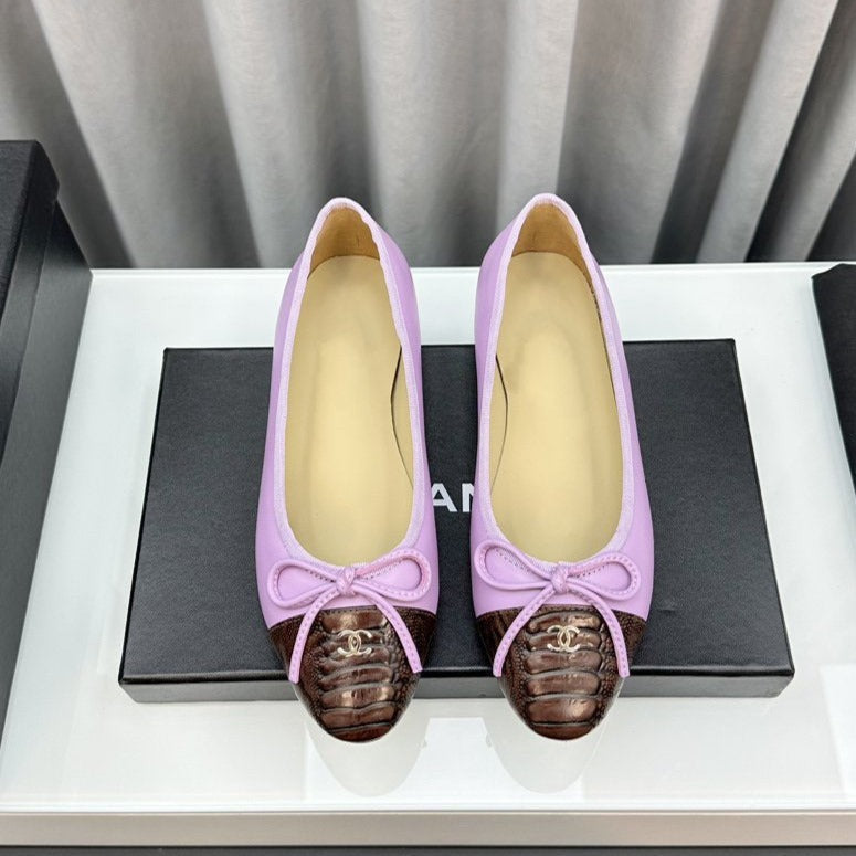 Chanel Ballet Flats Pink Brown Lambskin