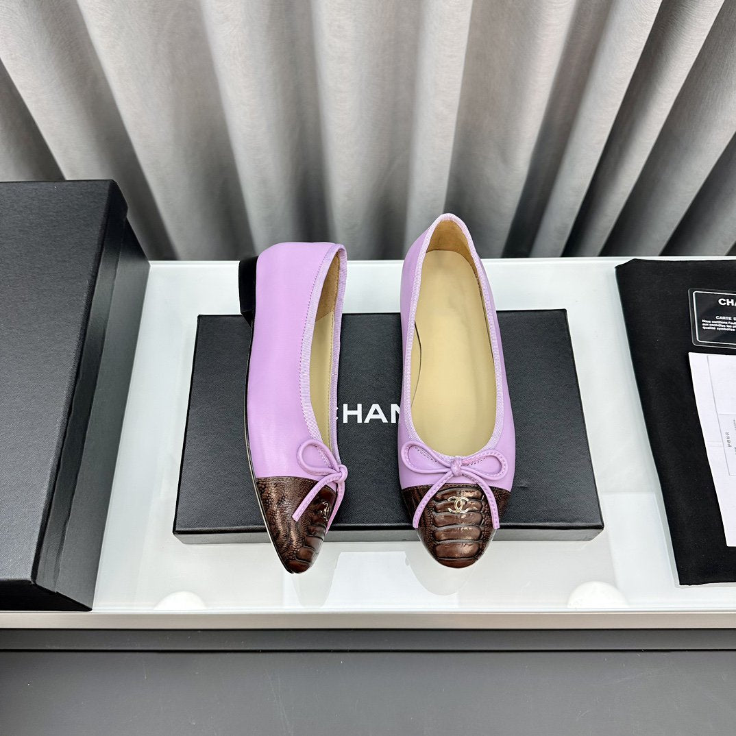 Chanel Ballet Flats Pink Brown Lambskin