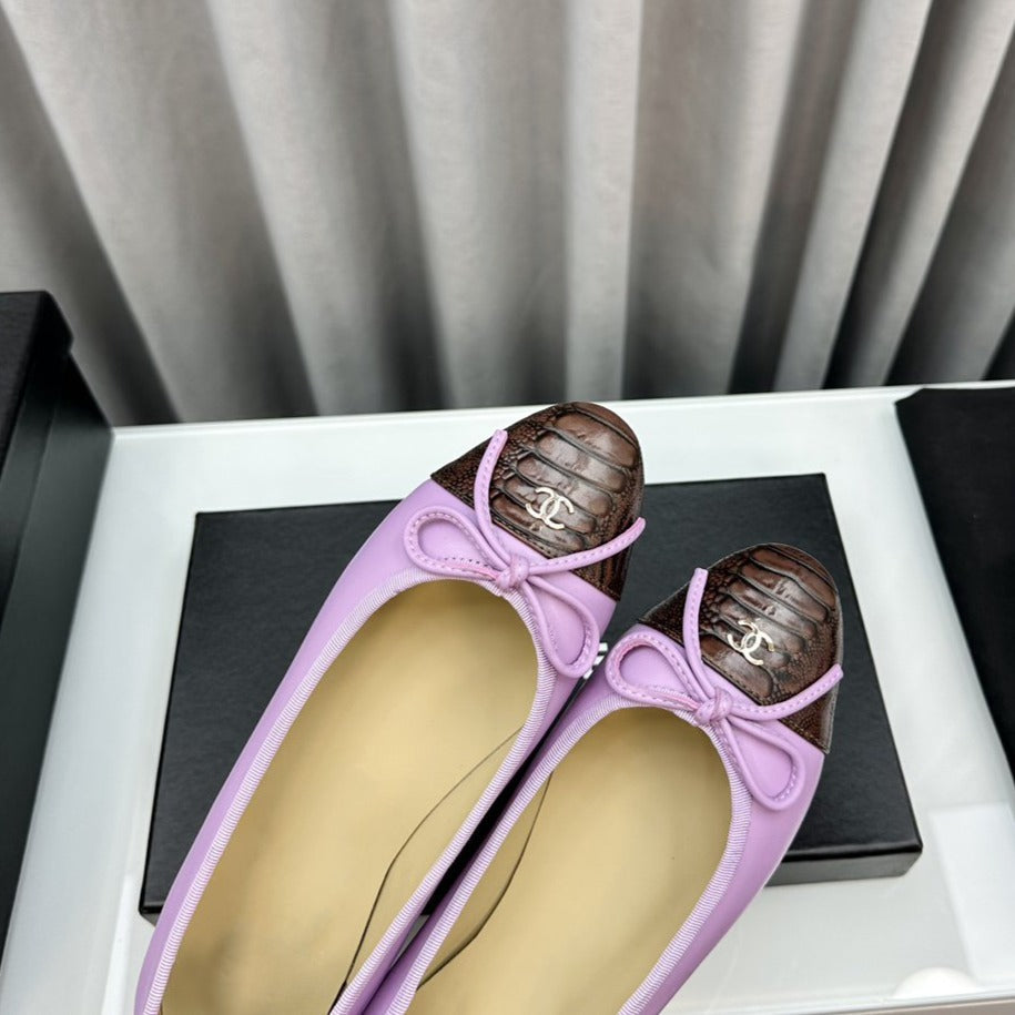 Chanel Ballet Flats Pink Brown Lambskin
