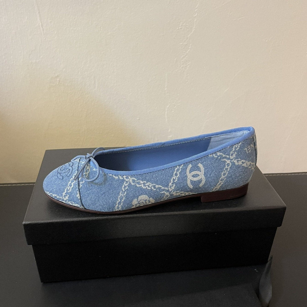 Chanel Ballet Flats Light Blue Denim