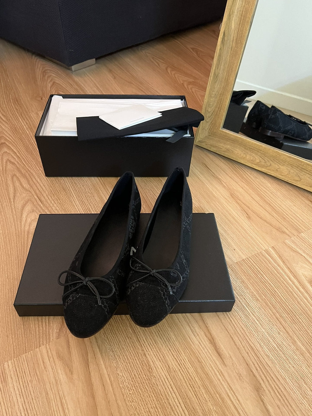 Chanel Ballet Flats Black Denim