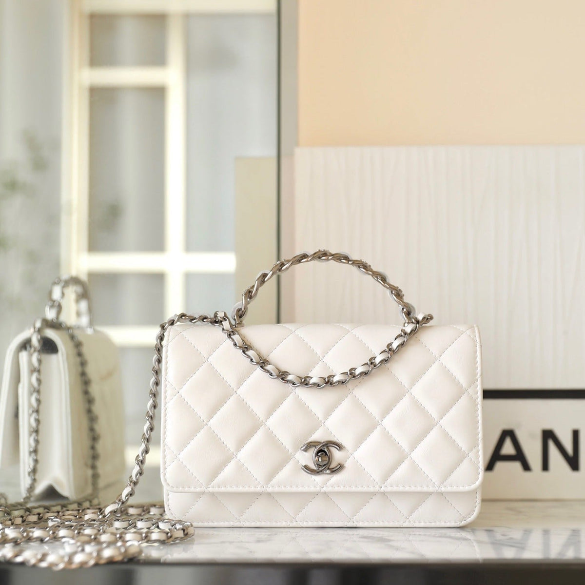 Chanel WOC 19 White Lambskin Silver Hardware