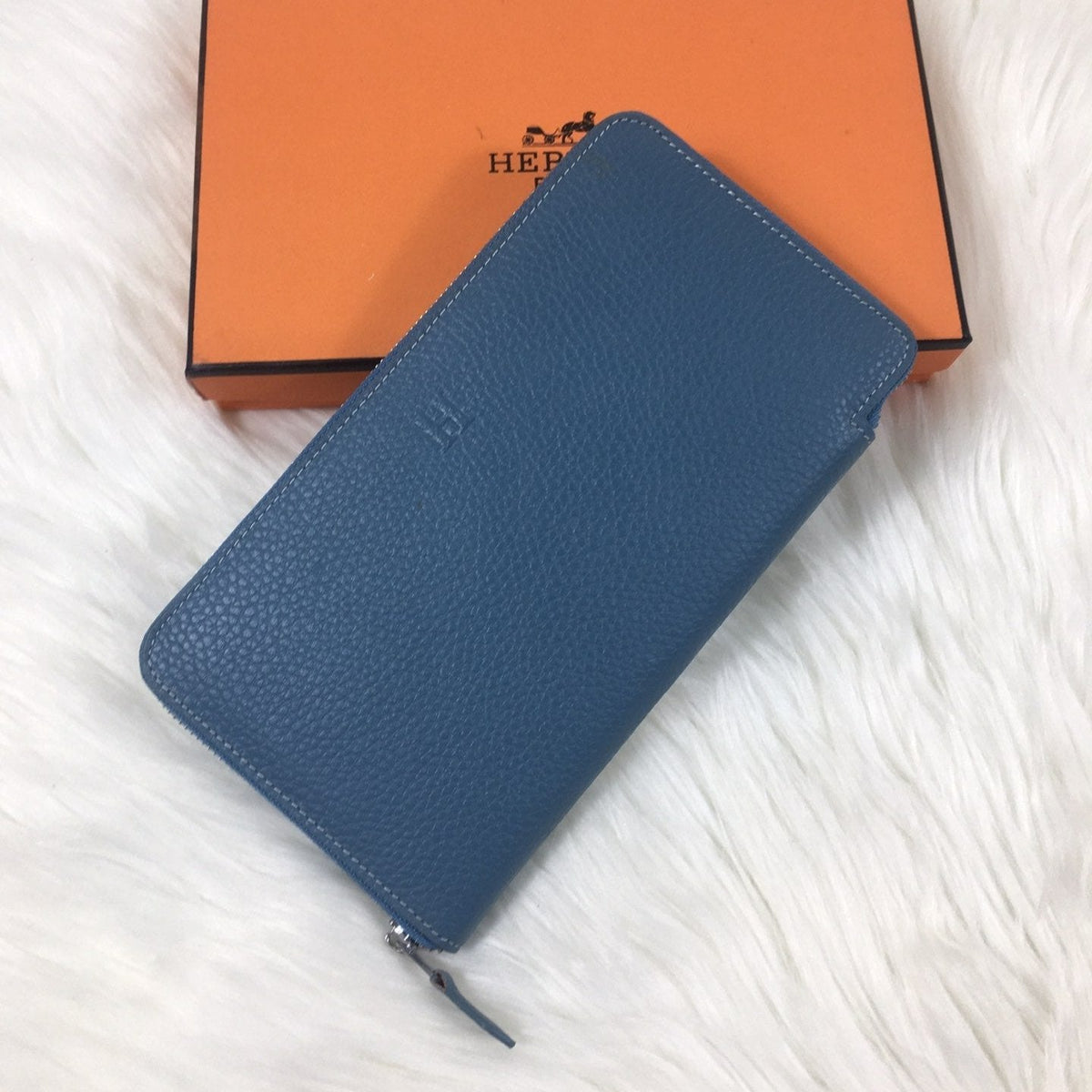 Hermes Silk'In Classic Wallet 20 Cerulean Grained Calfskin