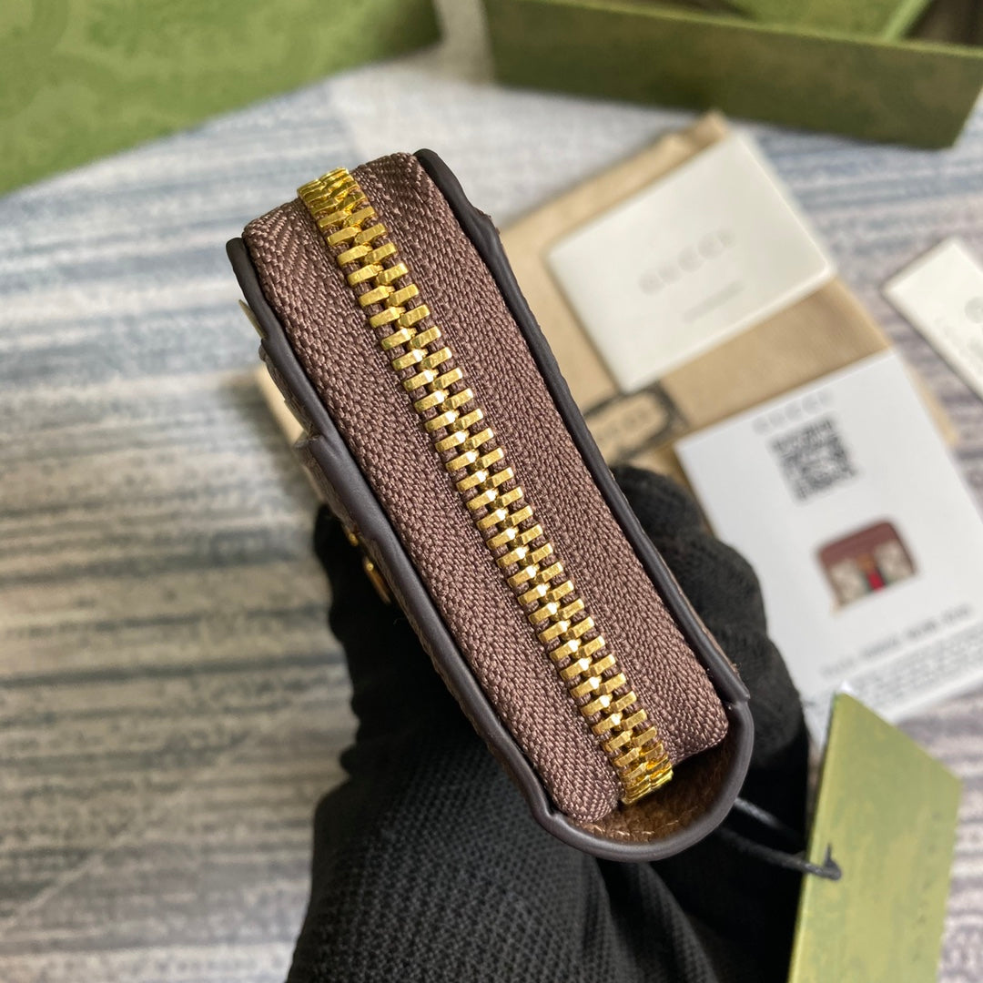 Gucci Ophidia 11 Wallet in Beige and Ebony Canvas
