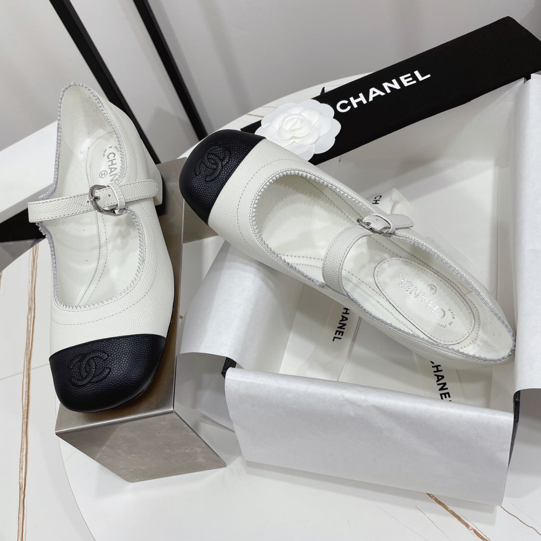 Chanel Mary Jane Block Heel White Sheepskin