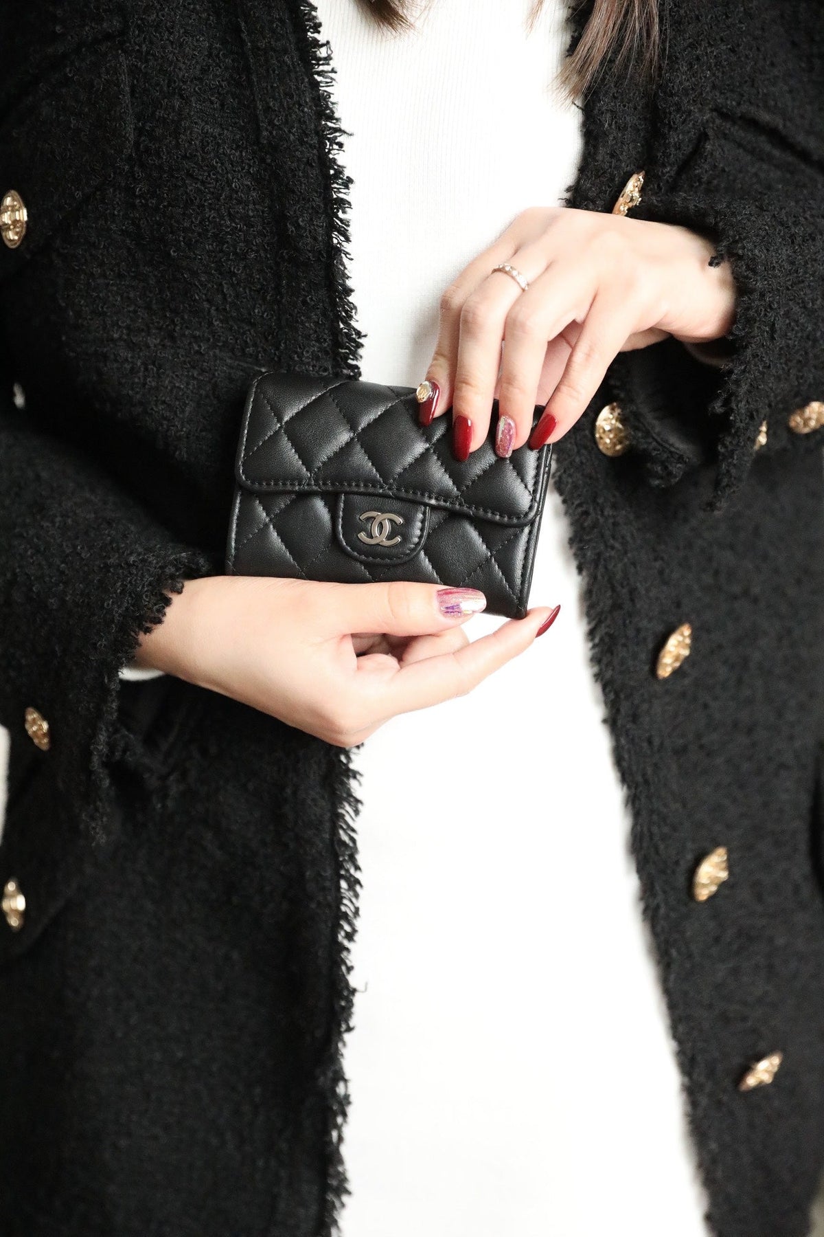 Chanel Flap Card Holder 11.3 Black Calfskin Silver Icon