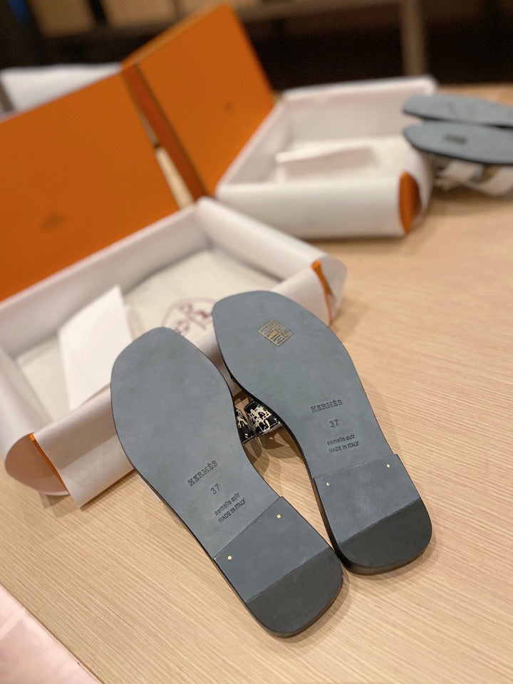 Hermes 0RAN Sandals in White Mix Colorful Calfskin