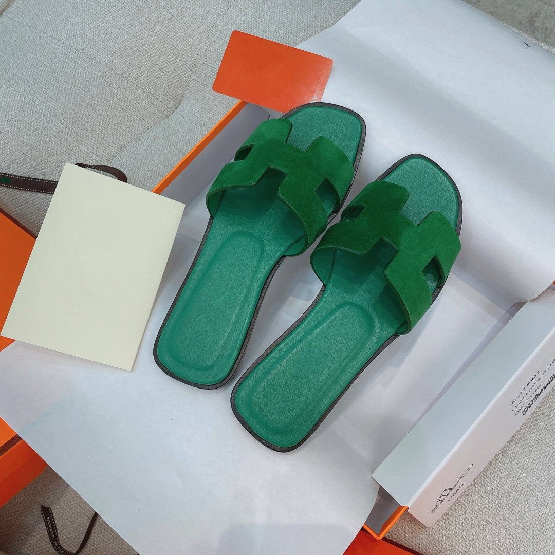 Hermes 0RAN Sandal Ocean Leather/Suede