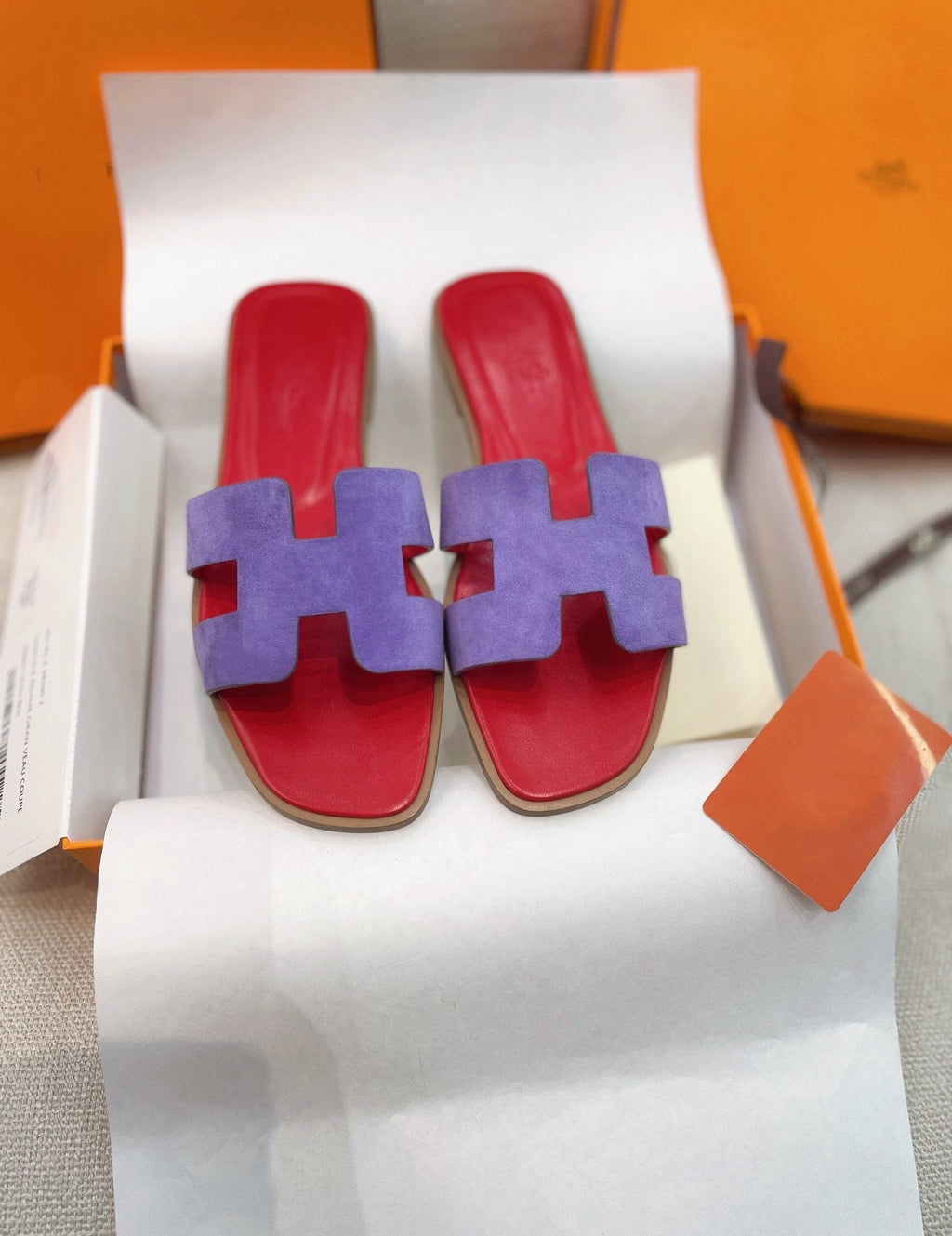 Hermes 0RAN Sandal Red/Violet Suede