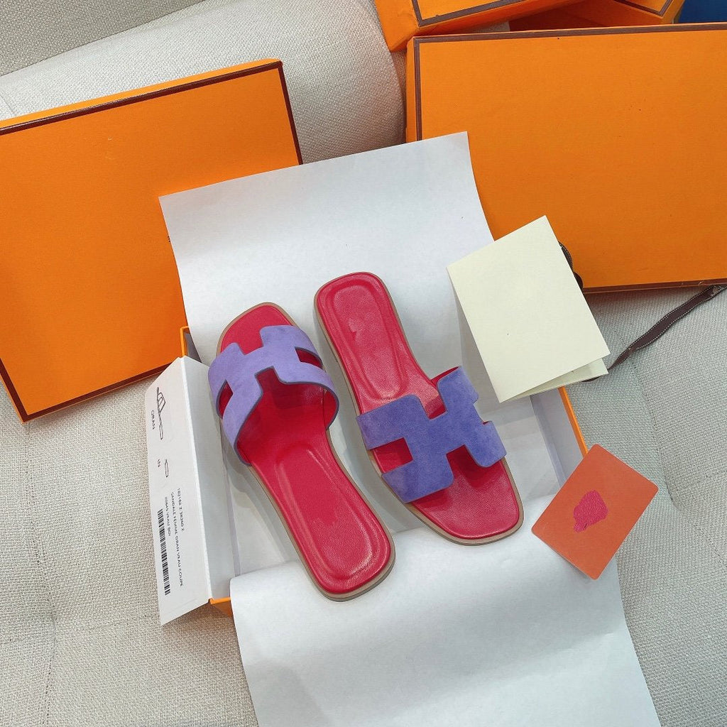 Hermes 0RAN Sandal Red/Violet Suede