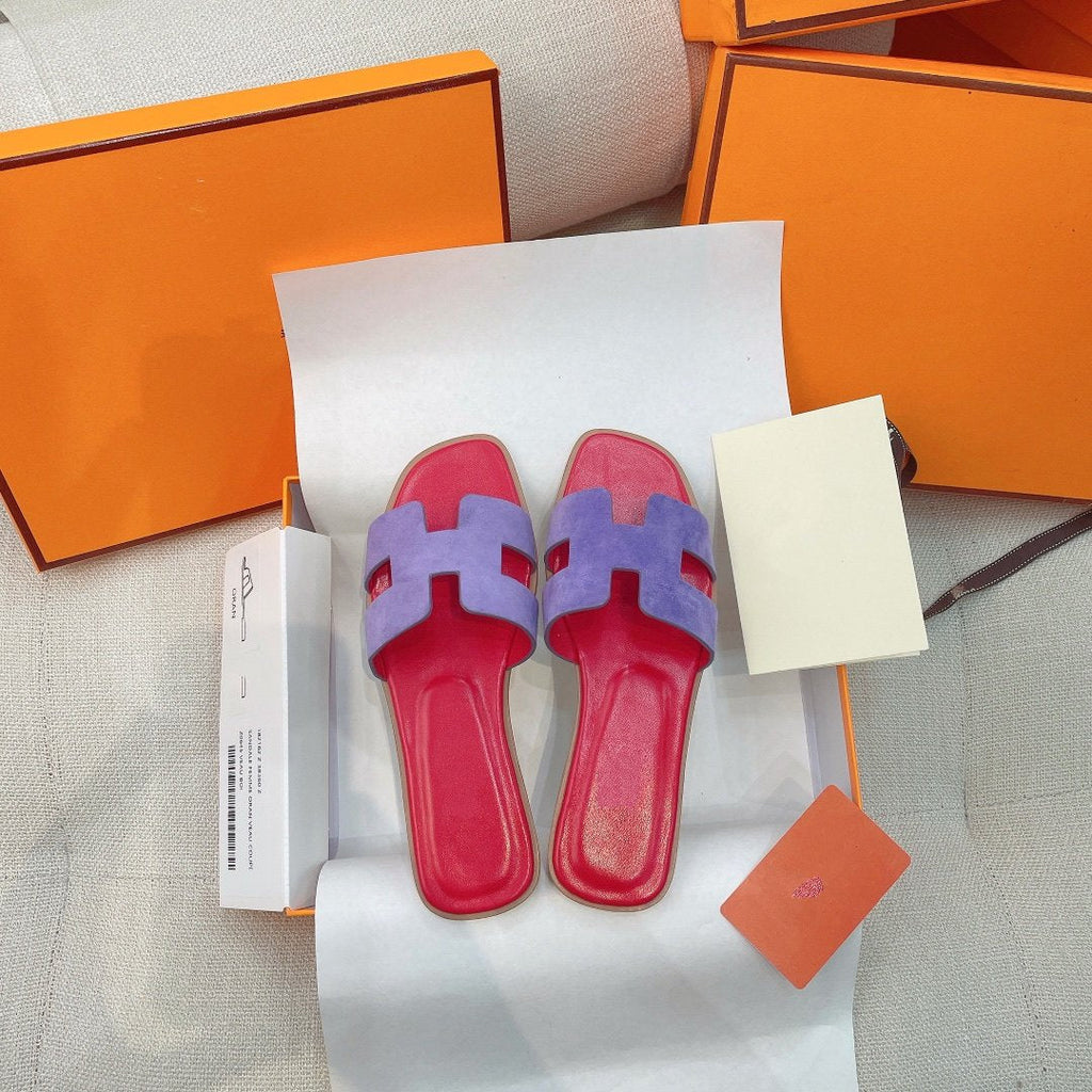 Hermes 0RAN Sandal Red/Violet Suede