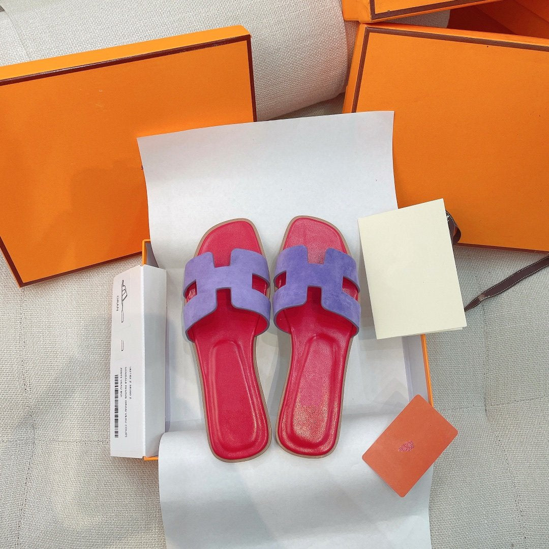 Hermes 0RAN Sandal Red/Violet Suede