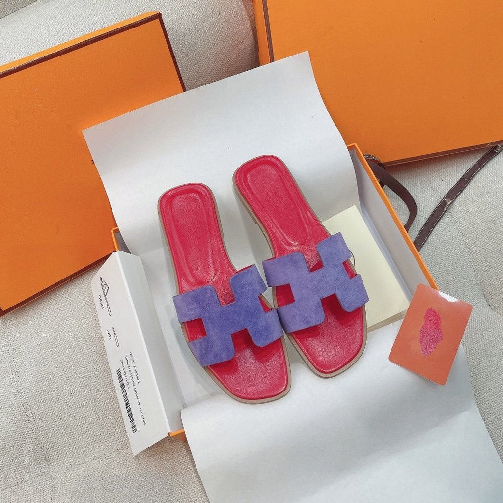 Hermes 0RAN Sandal Red/Violet Suede