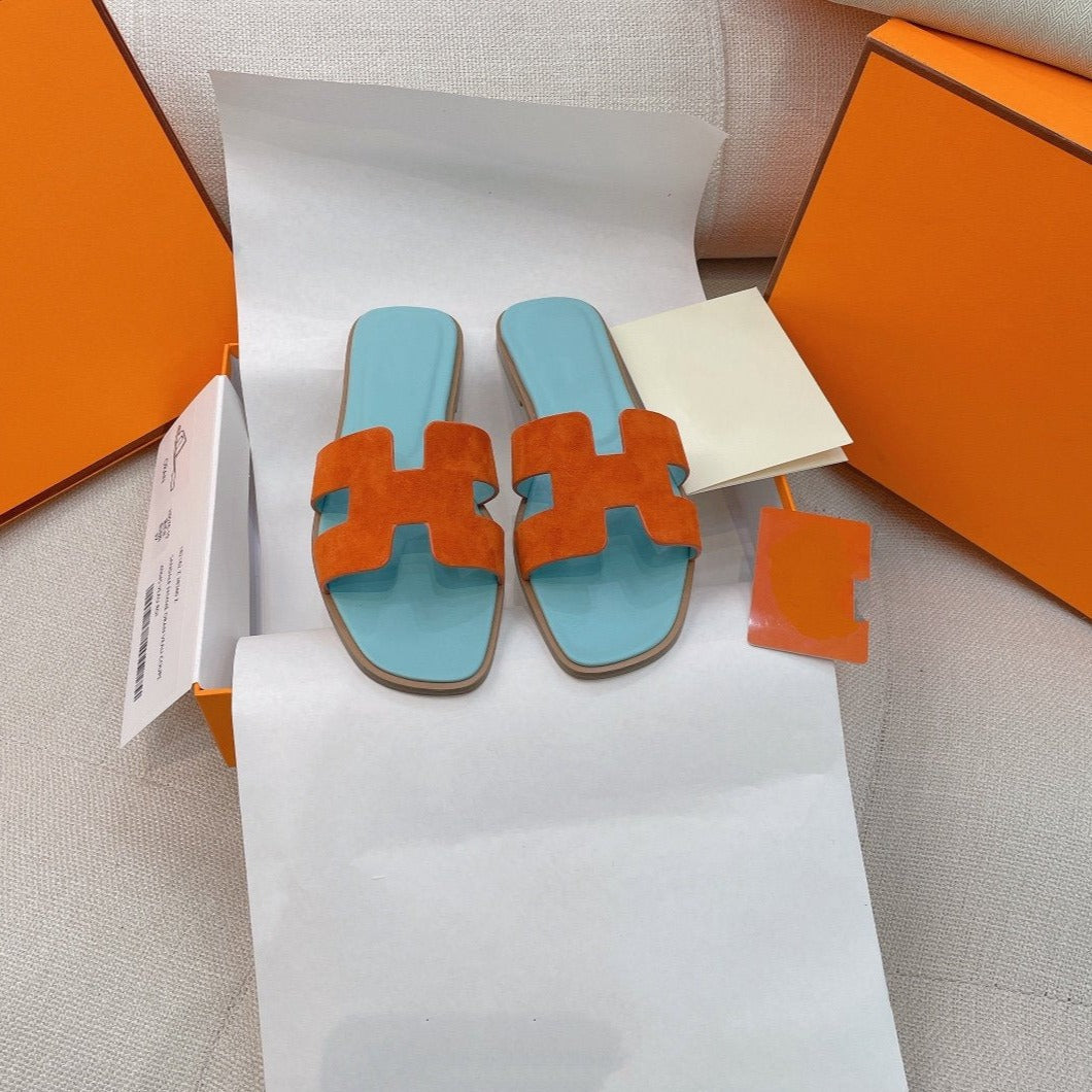 Hermes 0RAN Sandal Tifany/Orange Suede