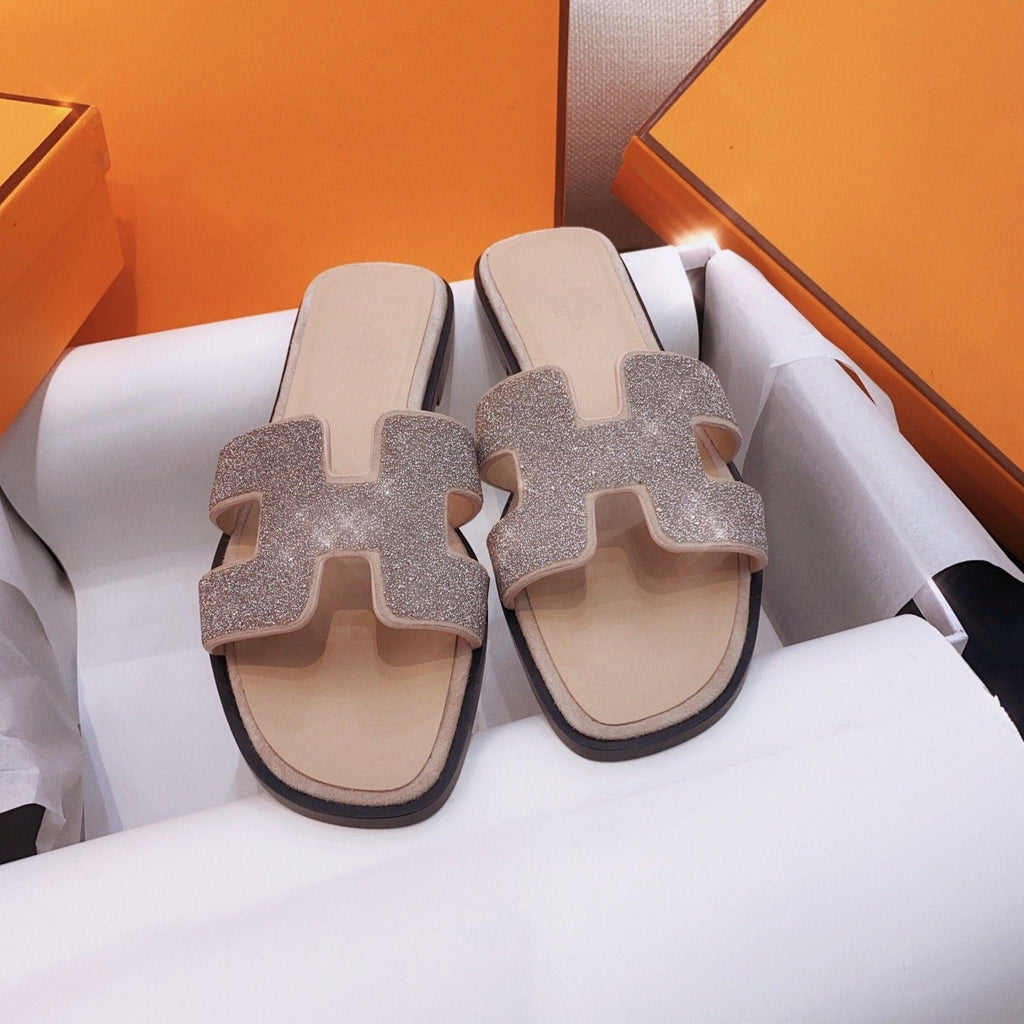 Hermes 0RAN Sandal Caviar Light Brown Leather
