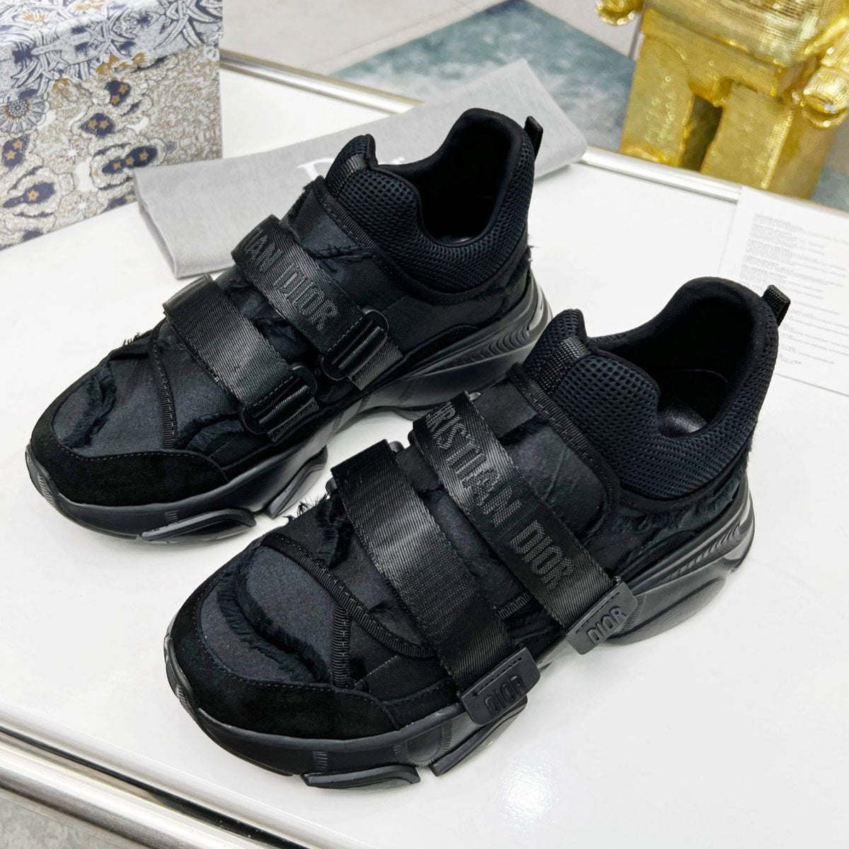 Dior D-Wander Sneakers in Black Technical Fabric and Suede