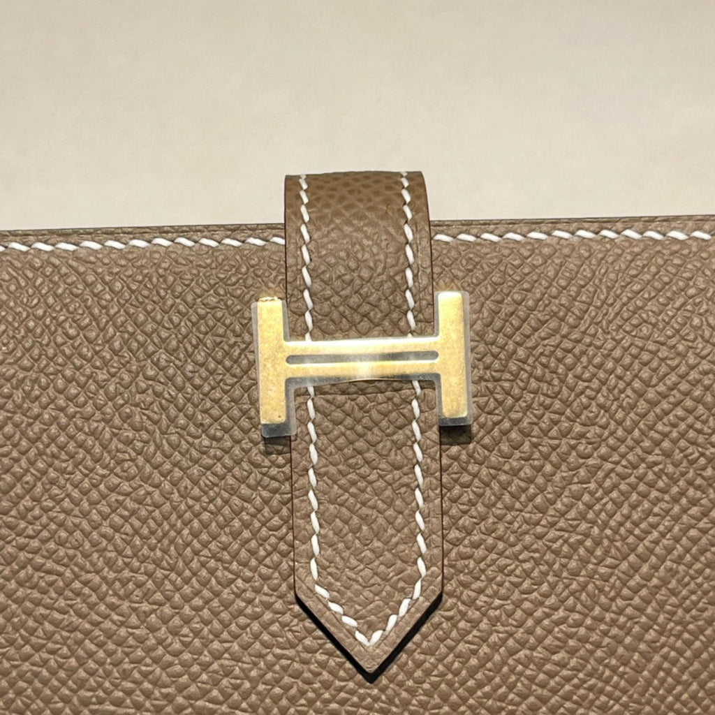 Hermes Mini Bearn Wallet 10.5 Etoupe Epsom Gold Hardware