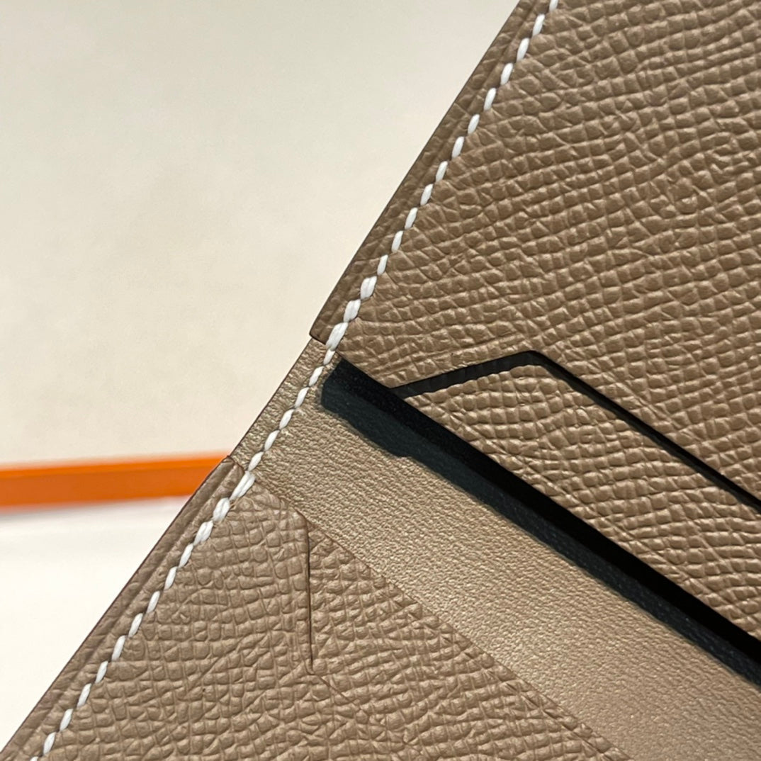 Hermes Mini Bearn Wallet 10.5 Etoupe Epsom Gold Hardware