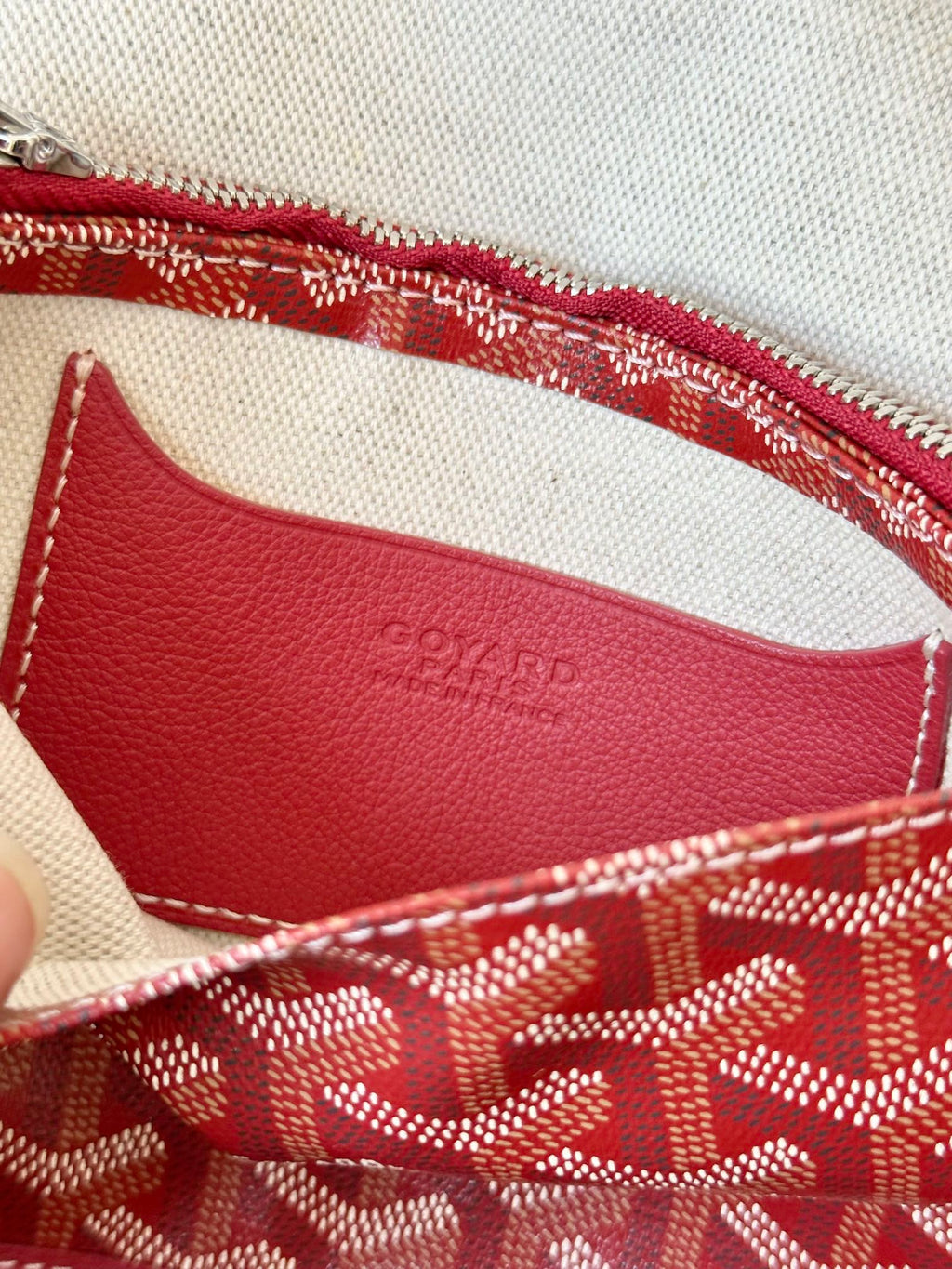 Goyard Plumet Pocket Wallet 20 in Classic Red Goyardine Canvas and Lambskin Trim