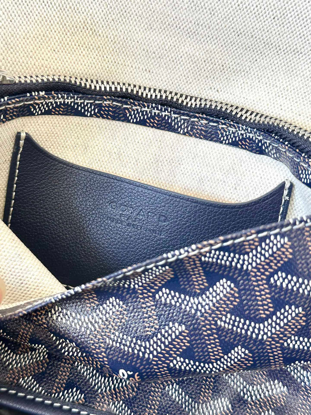 Goyard Plumet Pocket Wallet 20 in Navy Blue Goyardine Canvas and Lambskin Trim