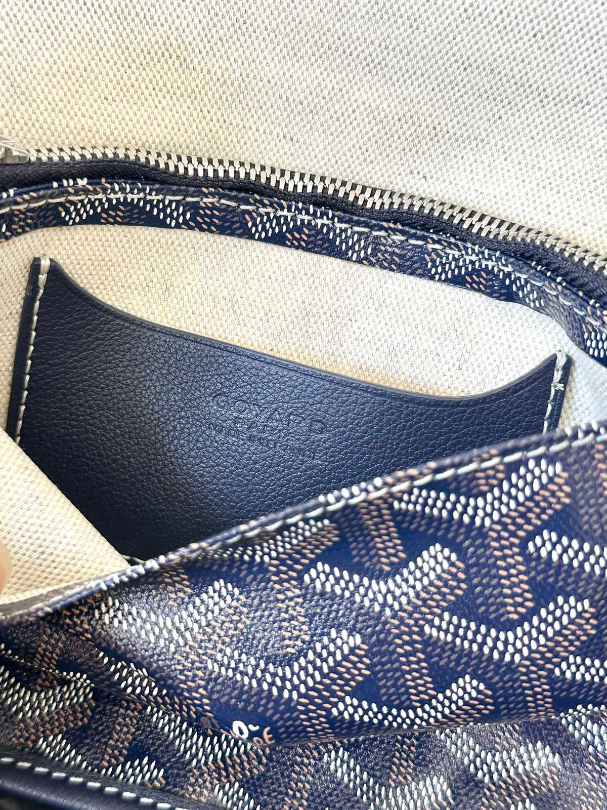 Goyard Plumet Pocket Wallet 20 in Navy Blue Goyardine Canvas and Lambskin Trim