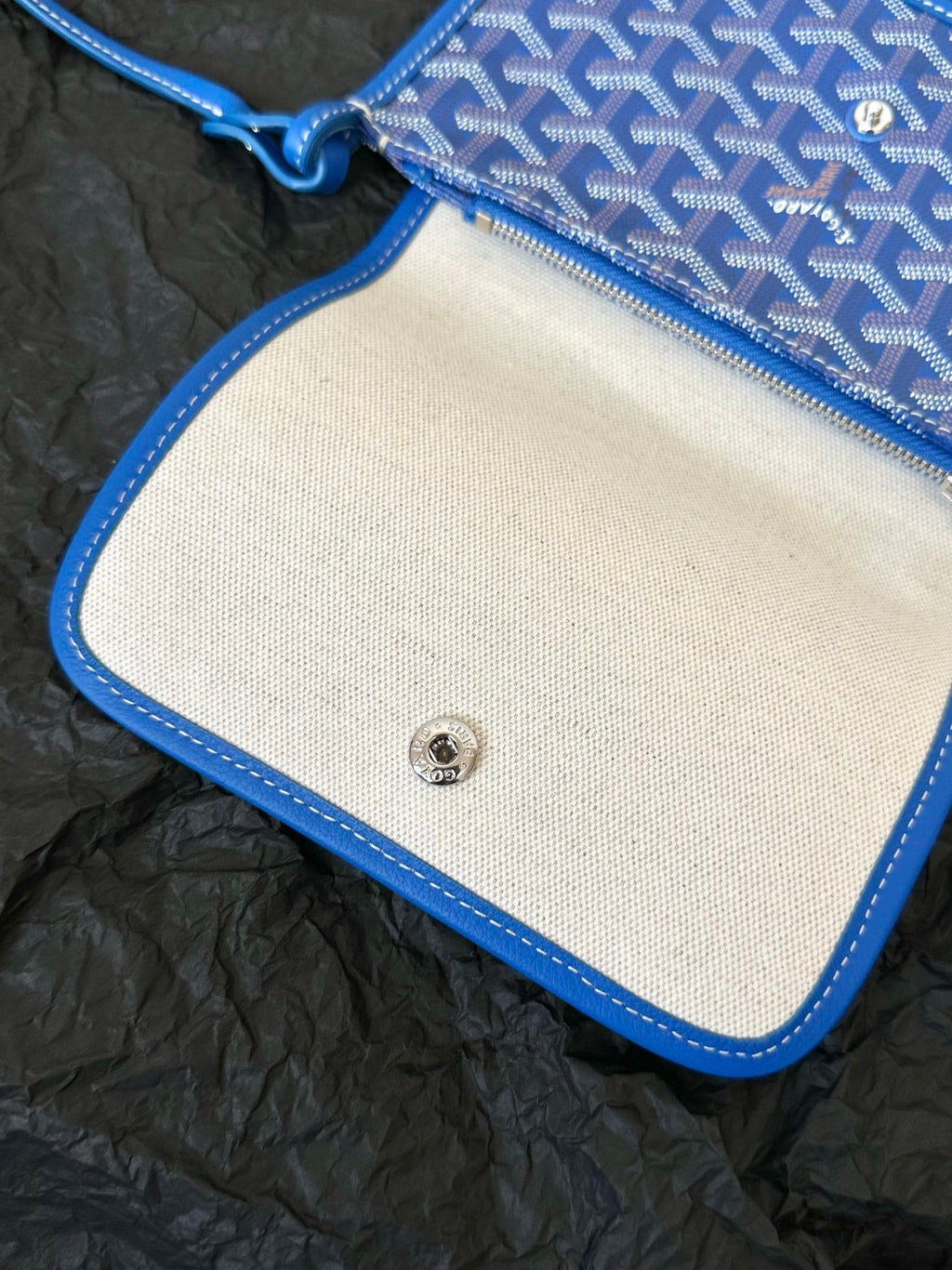 Goyard Plumet Pocket Wallet 20 in Sapphire Blue Goyardine Canvas and Lambskin Trim
