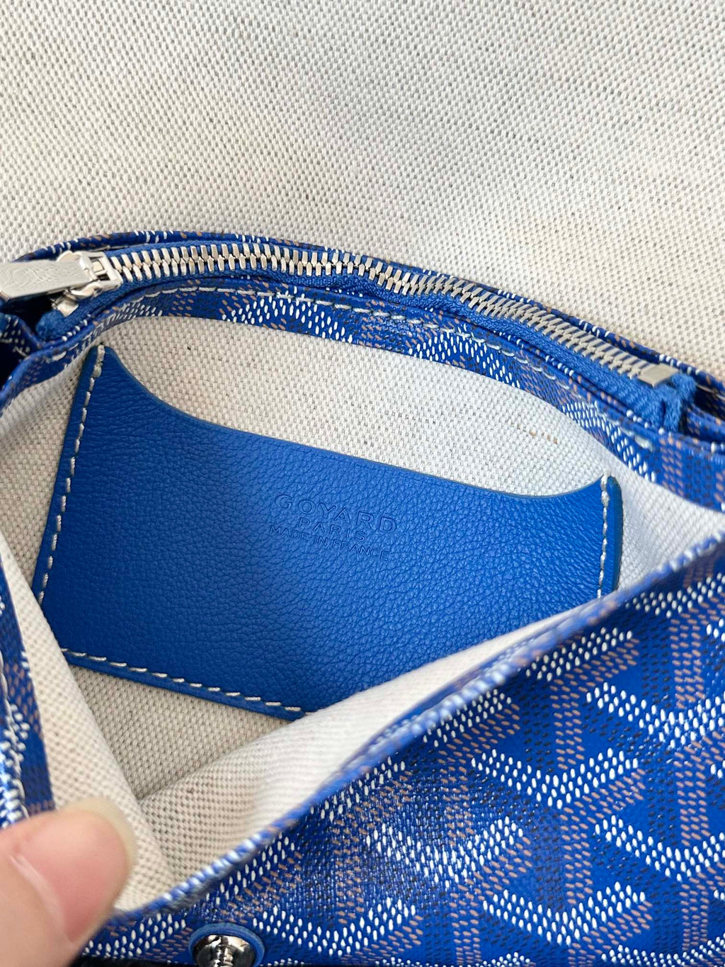 Goyard Plumet Pocket Wallet 20 in Sapphire Blue Goyardine Canvas and Lambskin Trim