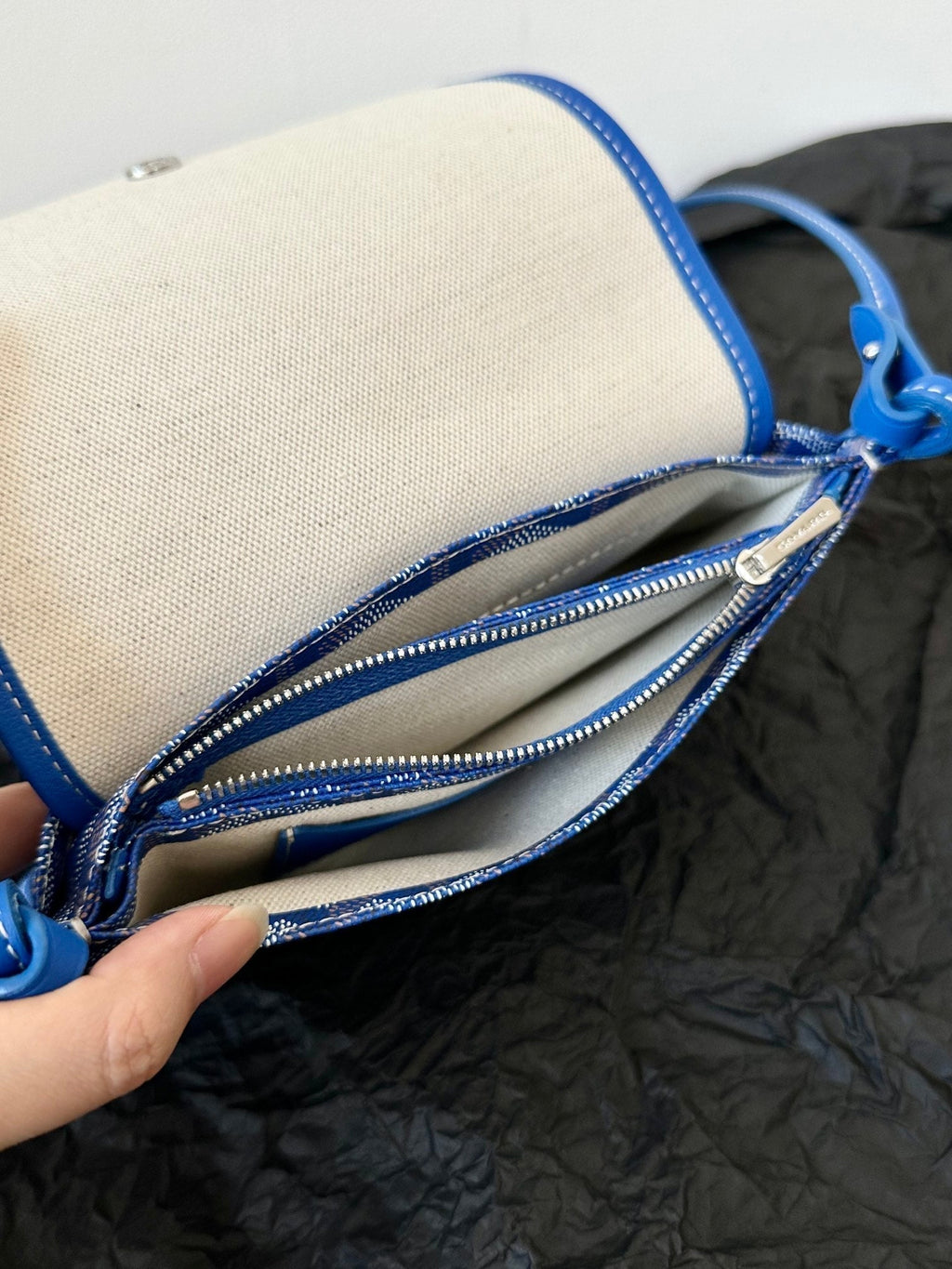Goyard Plumet Pocket Wallet 20 in Sapphire Blue Goyardine Canvas and Lambskin Trim
