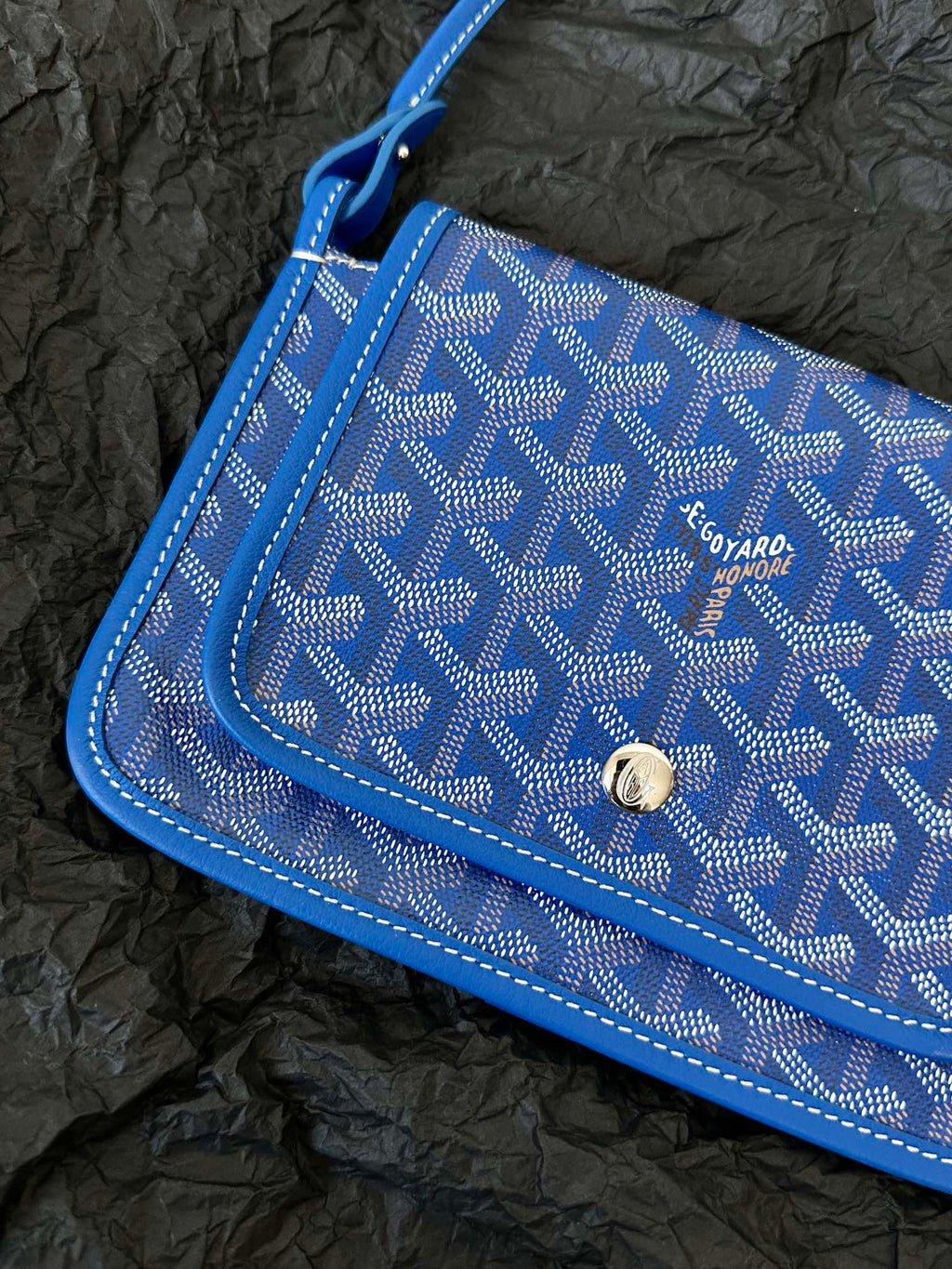 Goyard Plumet Pocket Wallet 20 in Sapphire Blue Goyardine Canvas and Lambskin Trim