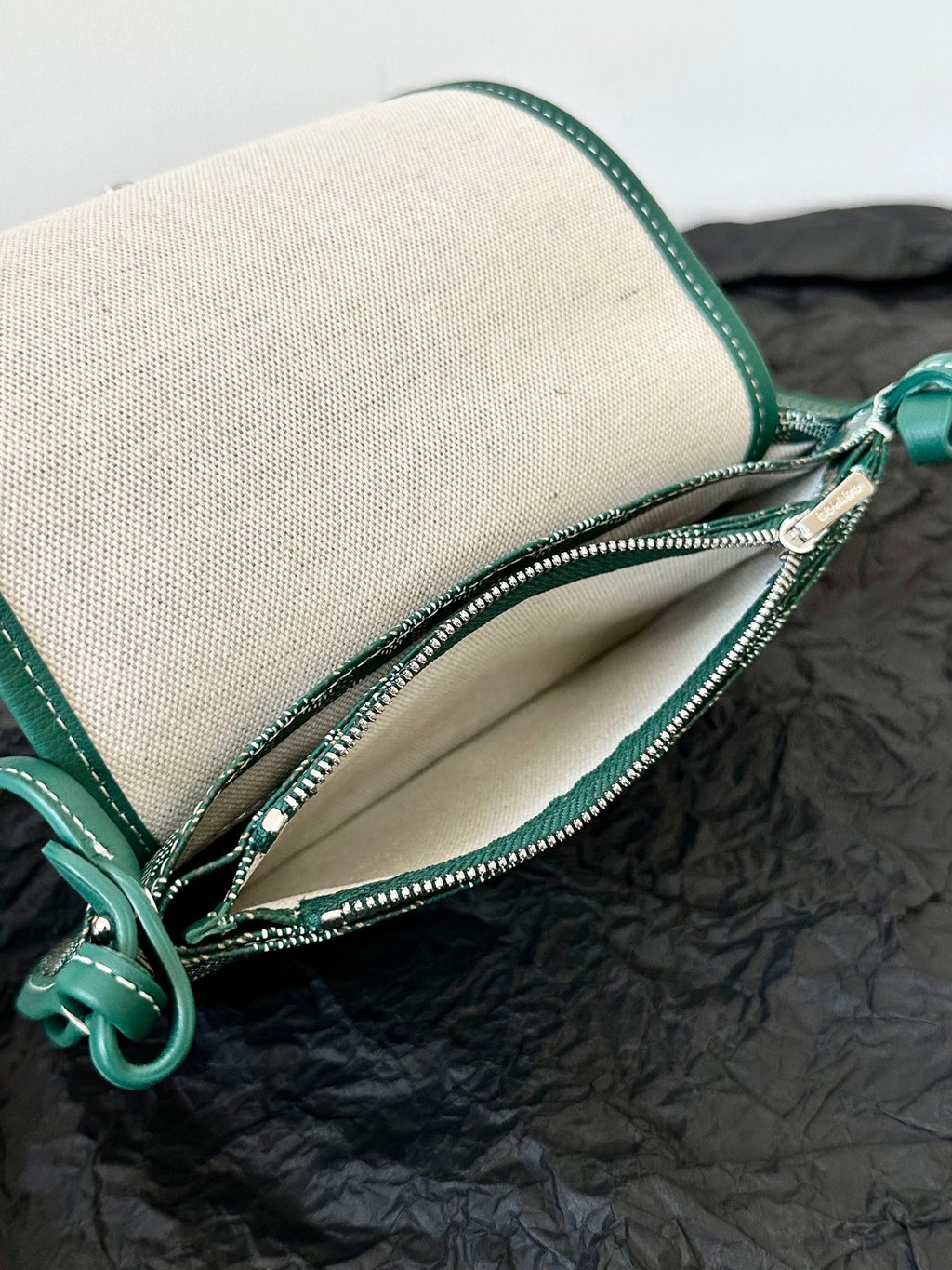 Goyard Plumet Pocket Wallet 20 in Green Goyardine Canvas and Lambskin Trim