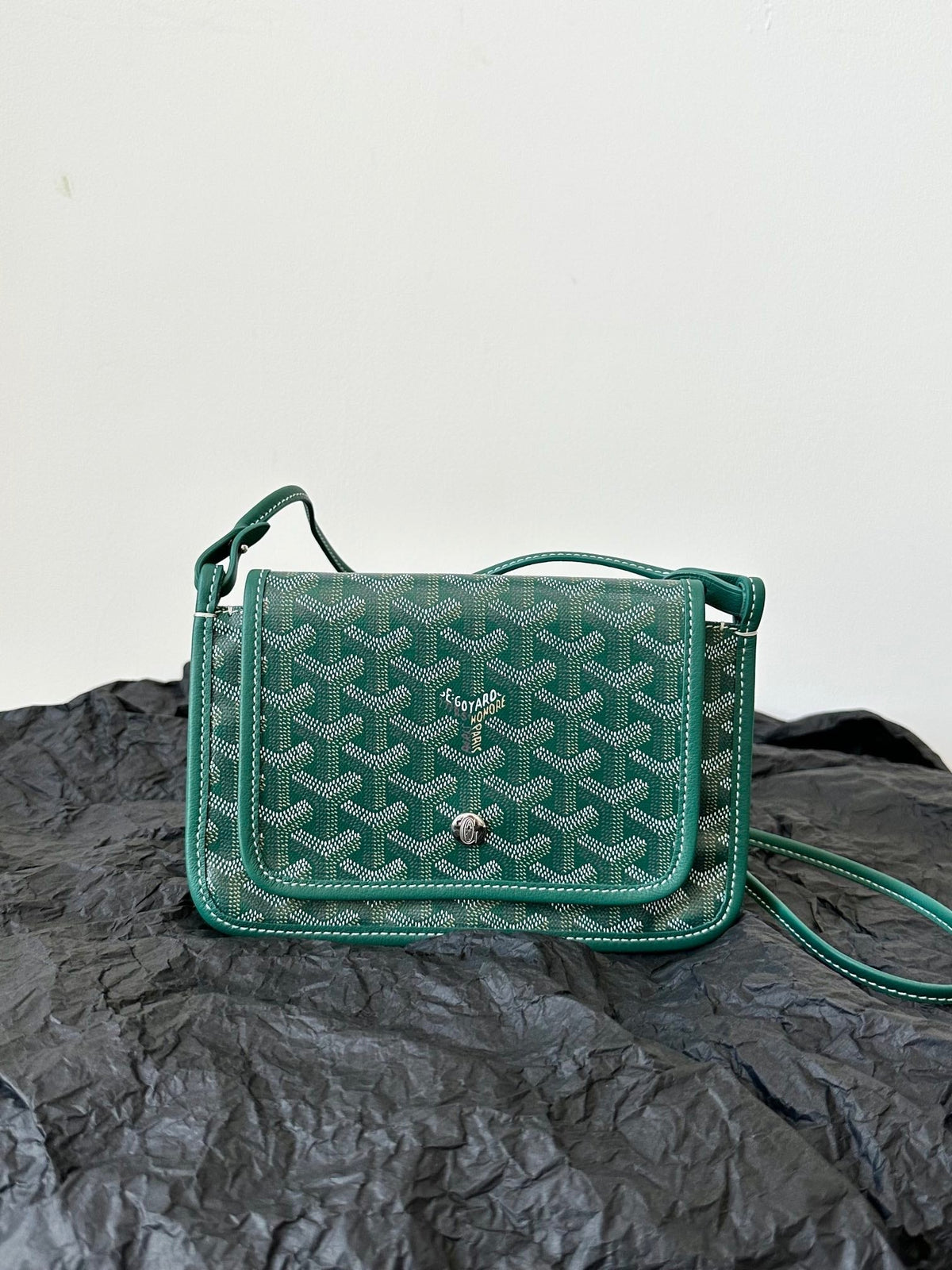 Goyard Plumet Pocket Wallet 20 in Green Goyardine Canvas and Lambskin Trim