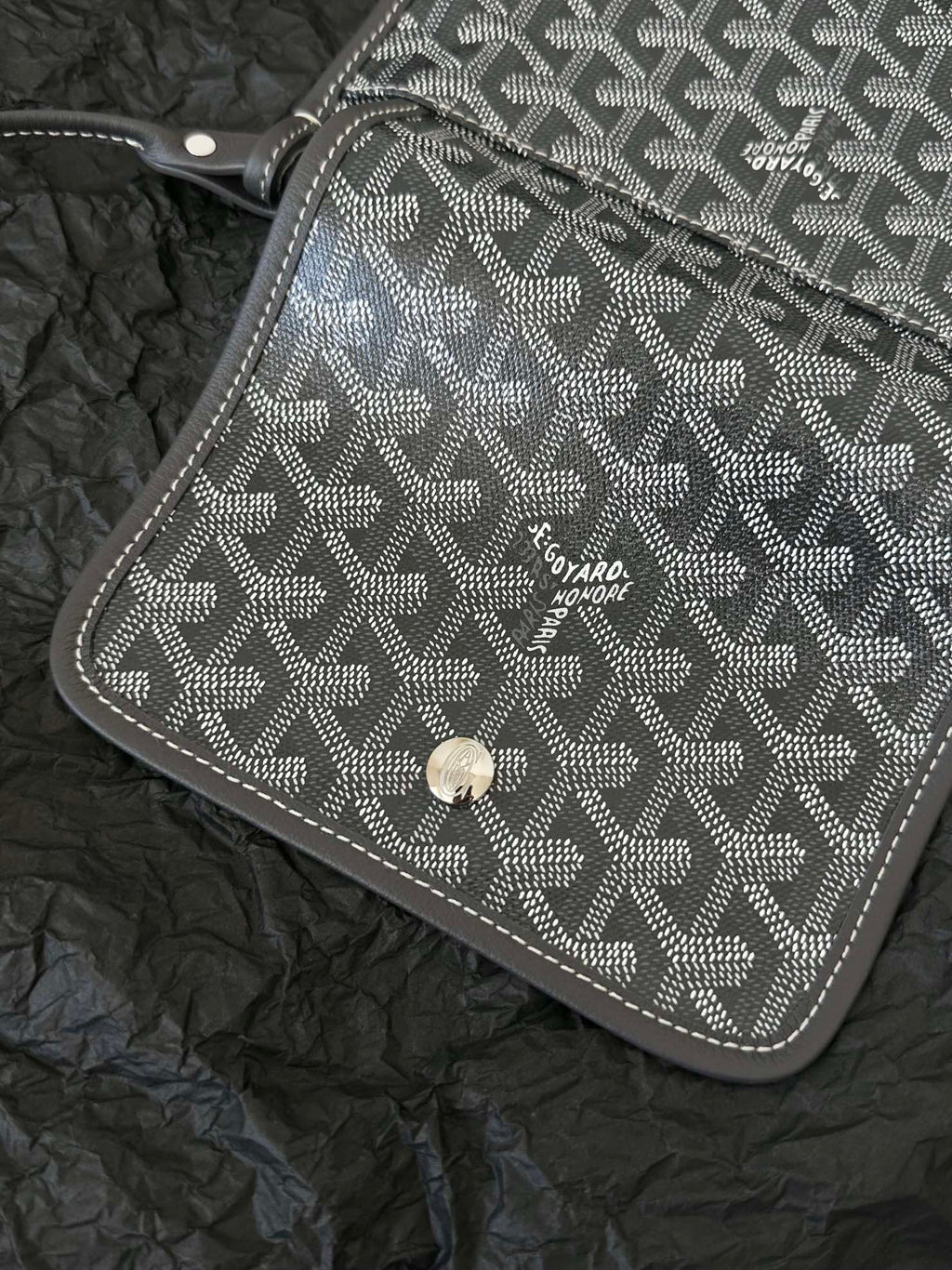 Goyard Plumet Pocket Wallet 20 in Grey Black Goyardine Canvas and Lambskin Trim