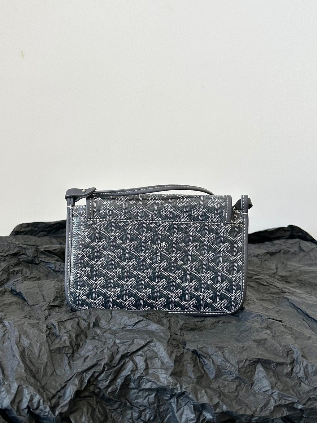 Goyard Plumet Pocket Wallet 20 in Grey Black Goyardine Canvas and Lambskin Trim