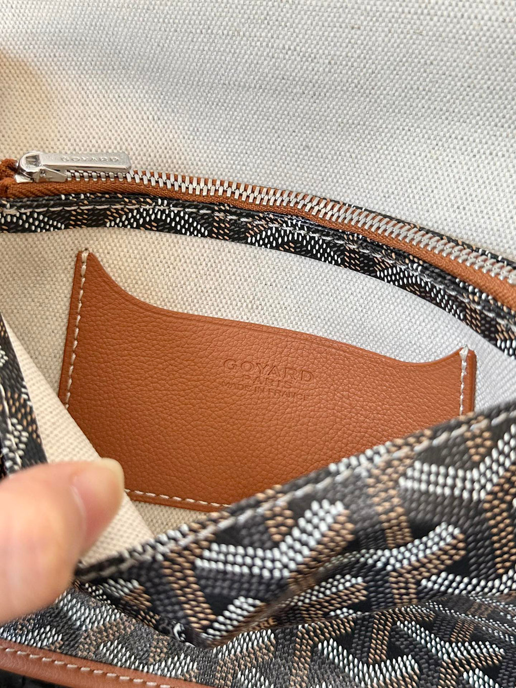 Goyard Plumet Pocket Wallet 20 in Black Goyardine Canvas and Tan Lambskin Trim