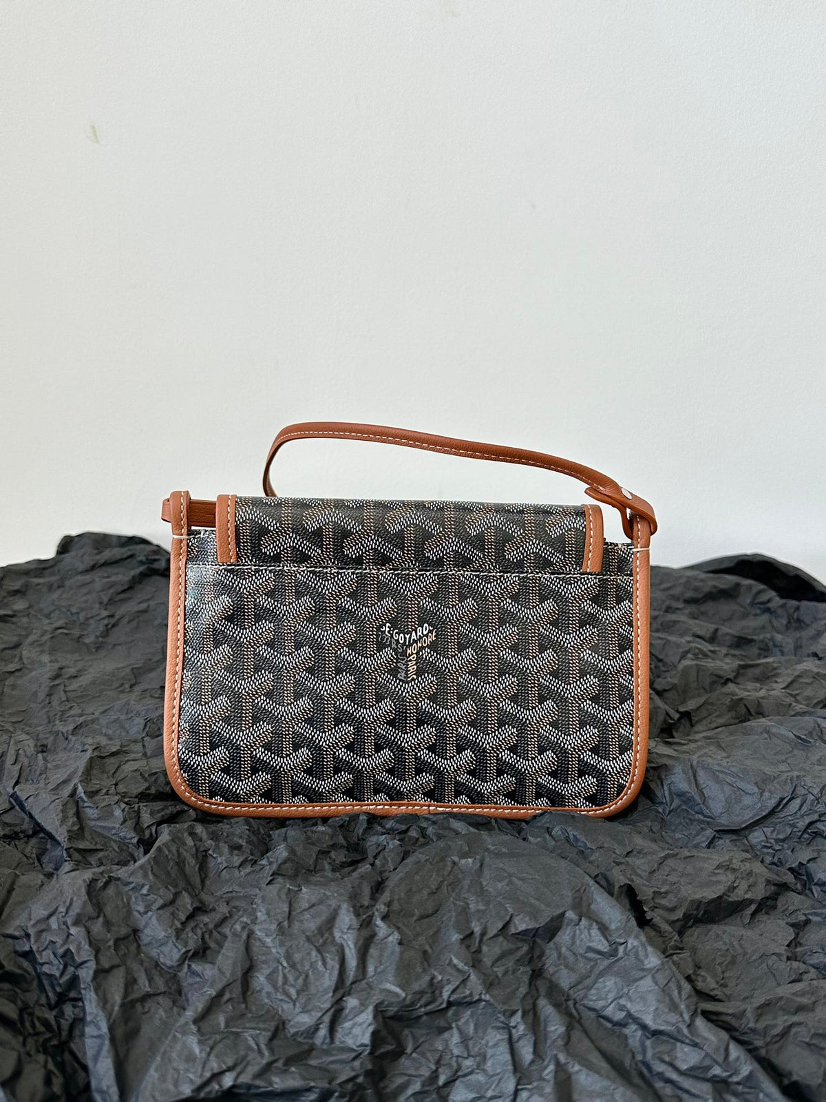 Goyard Plumet Pocket Wallet 20 in Black Goyardine Canvas and Tan Lambskin Trim