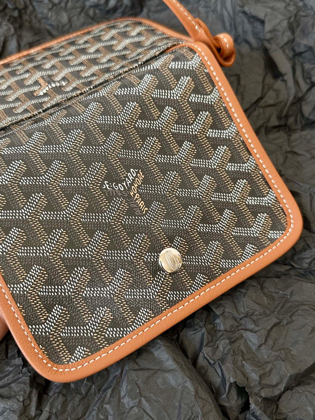 Goyard Plumet Pocket Wallet 20 in Black Goyardine Canvas and Tan Lambskin Trim