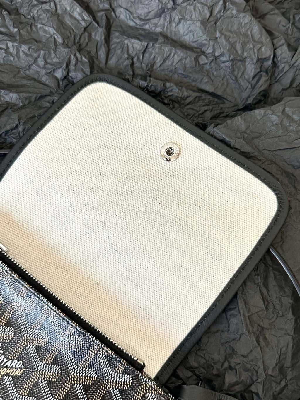Goyard Plumet Pocket Wallet 20 in Black Goyardine Canvas and Lambskin Trim