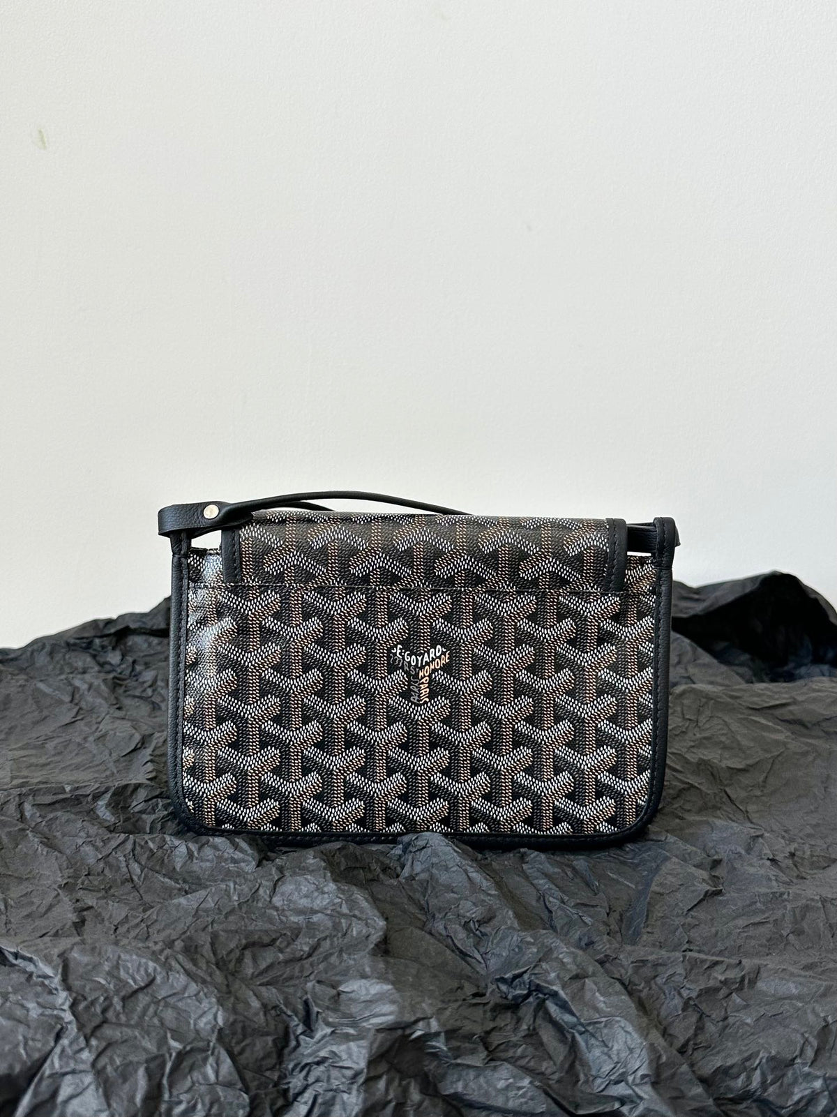 Goyard Plumet Pocket Wallet 20 in Black Goyardine Canvas and Lambskin Trim