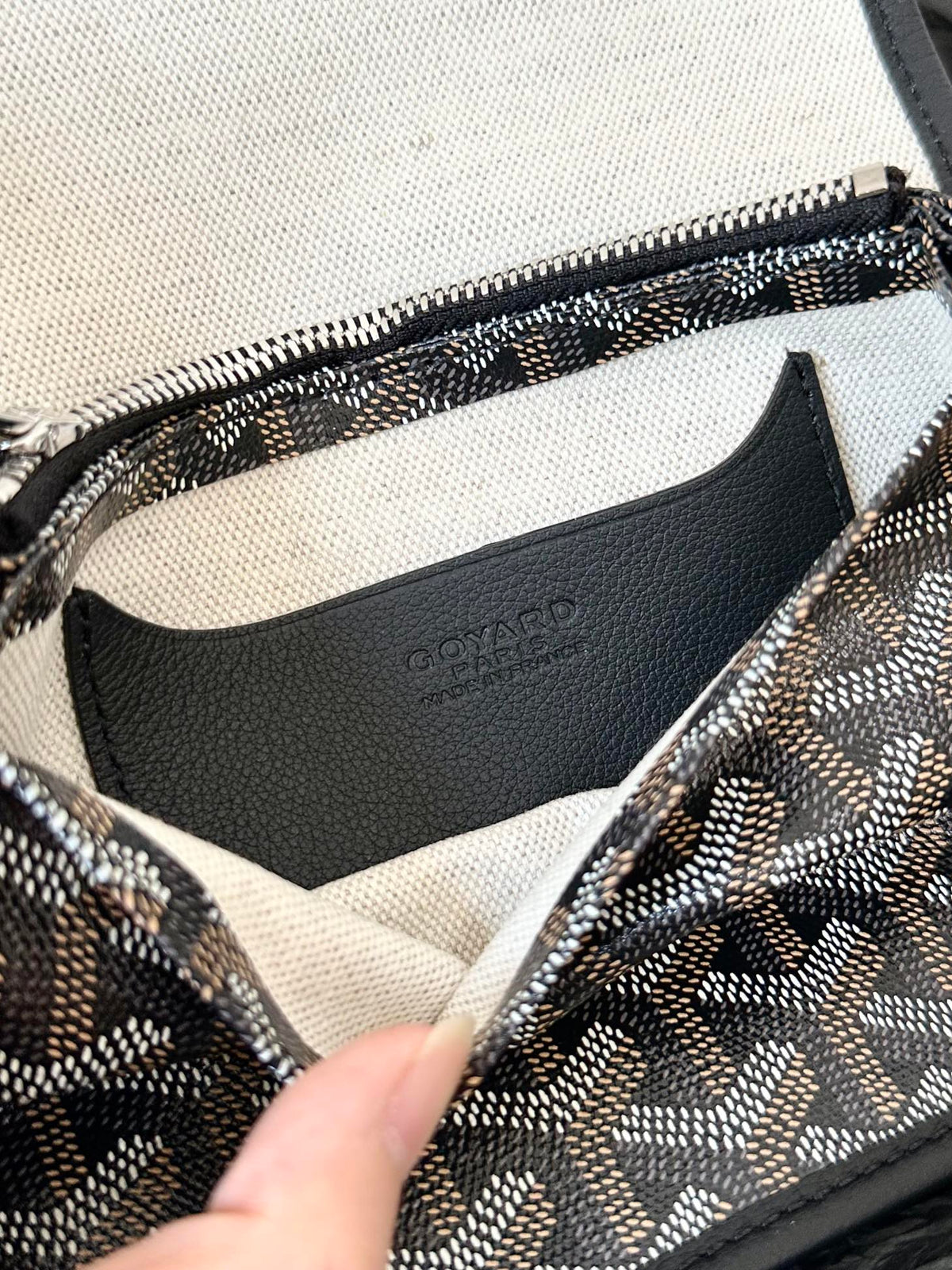 Goyard Plumet Pocket Wallet 20 in Black Goyardine Canvas and Lambskin Trim