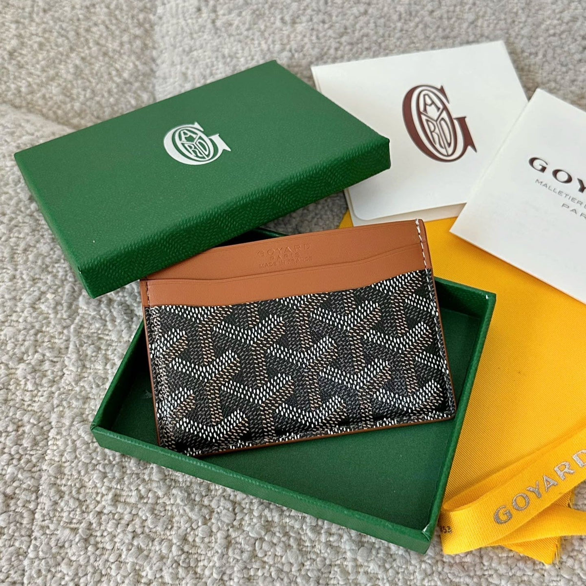 Goyard Saint-Sulpice Card Wallet 10 in Black Goyardine Canvas and Tan Calfskin
