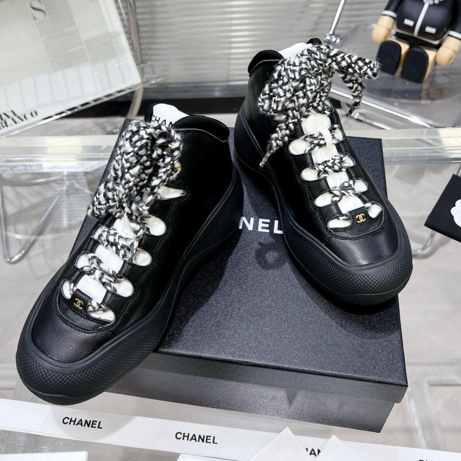 Chanel Cano Alto Sneaker in Black Calfskin and Rubber