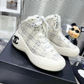 Chanel Cano Alto Sneaker in White Wool Tweed and Rubber