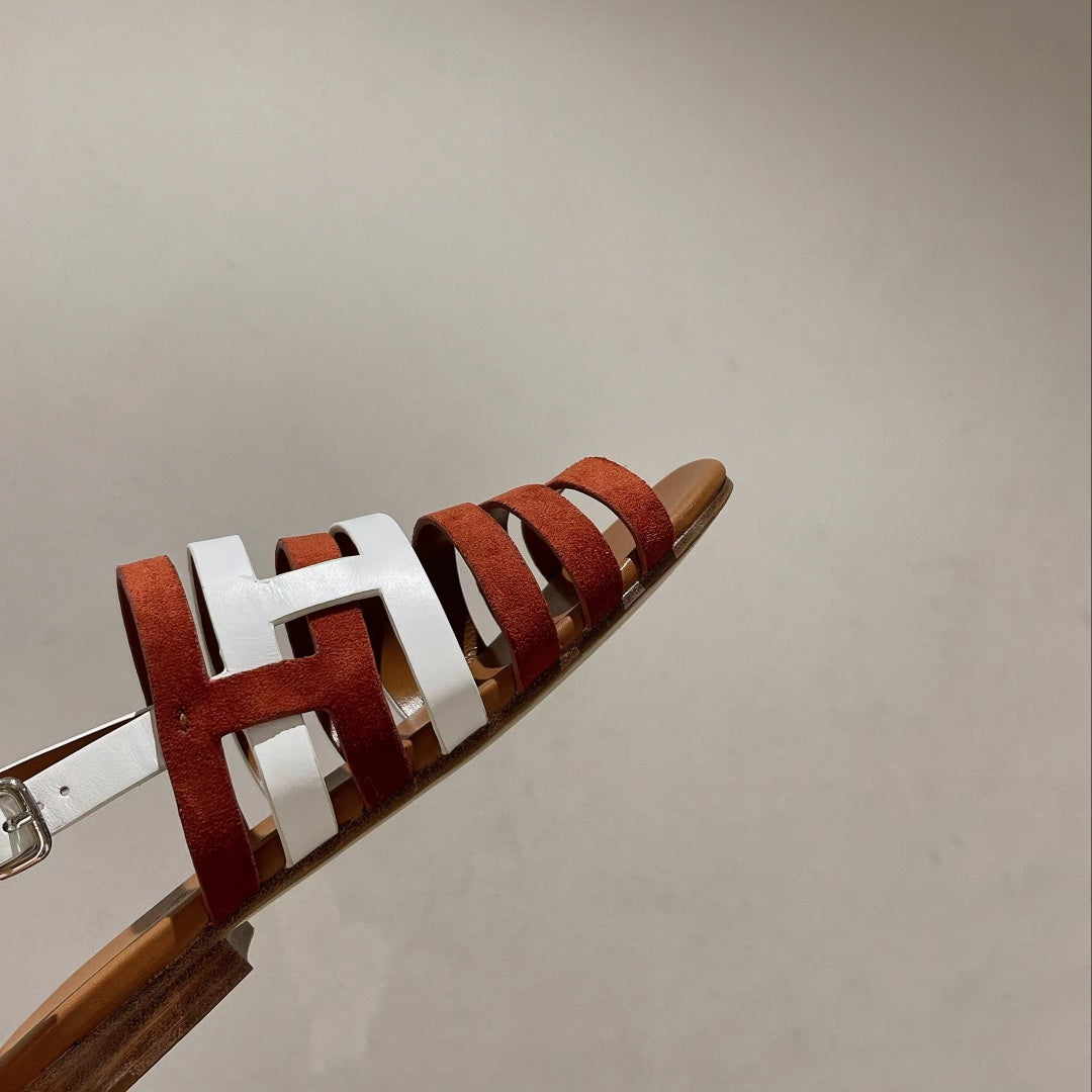 Hermes Ephese Sandal Caramel and White Calfskin