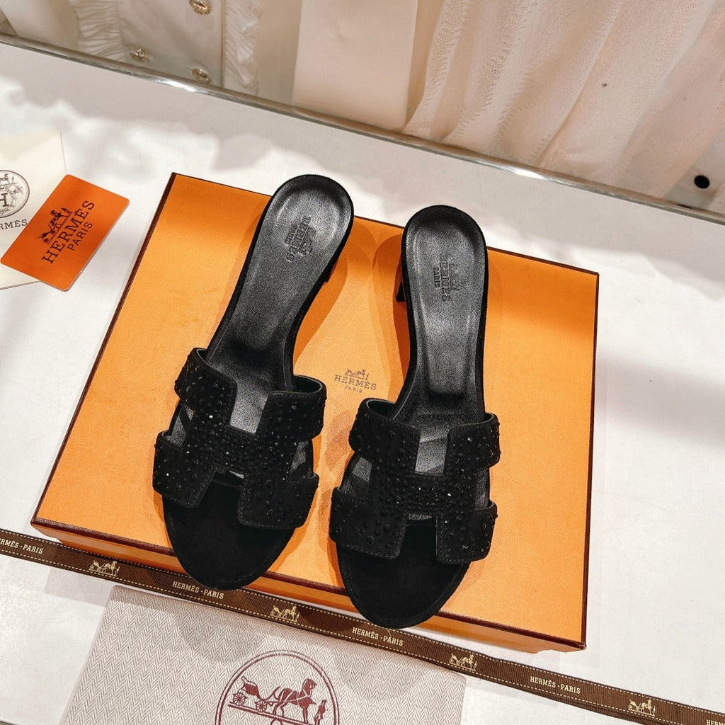 Hermes 0ASIS Sandals Lambskin Attach Crystal-Black