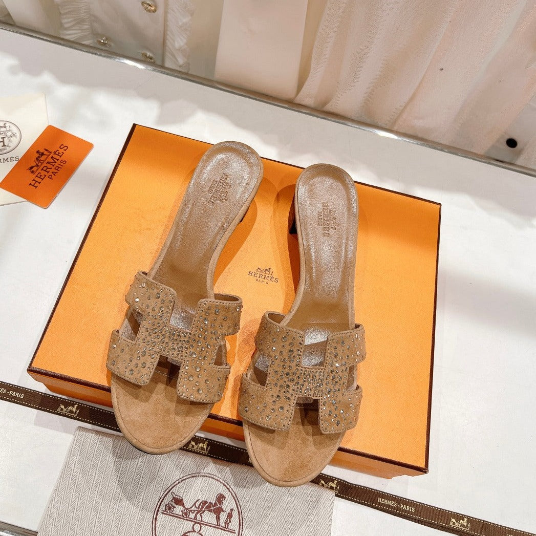 Hermes 0ASIS Sandals Bright Orange Lambskin Attach Crystal