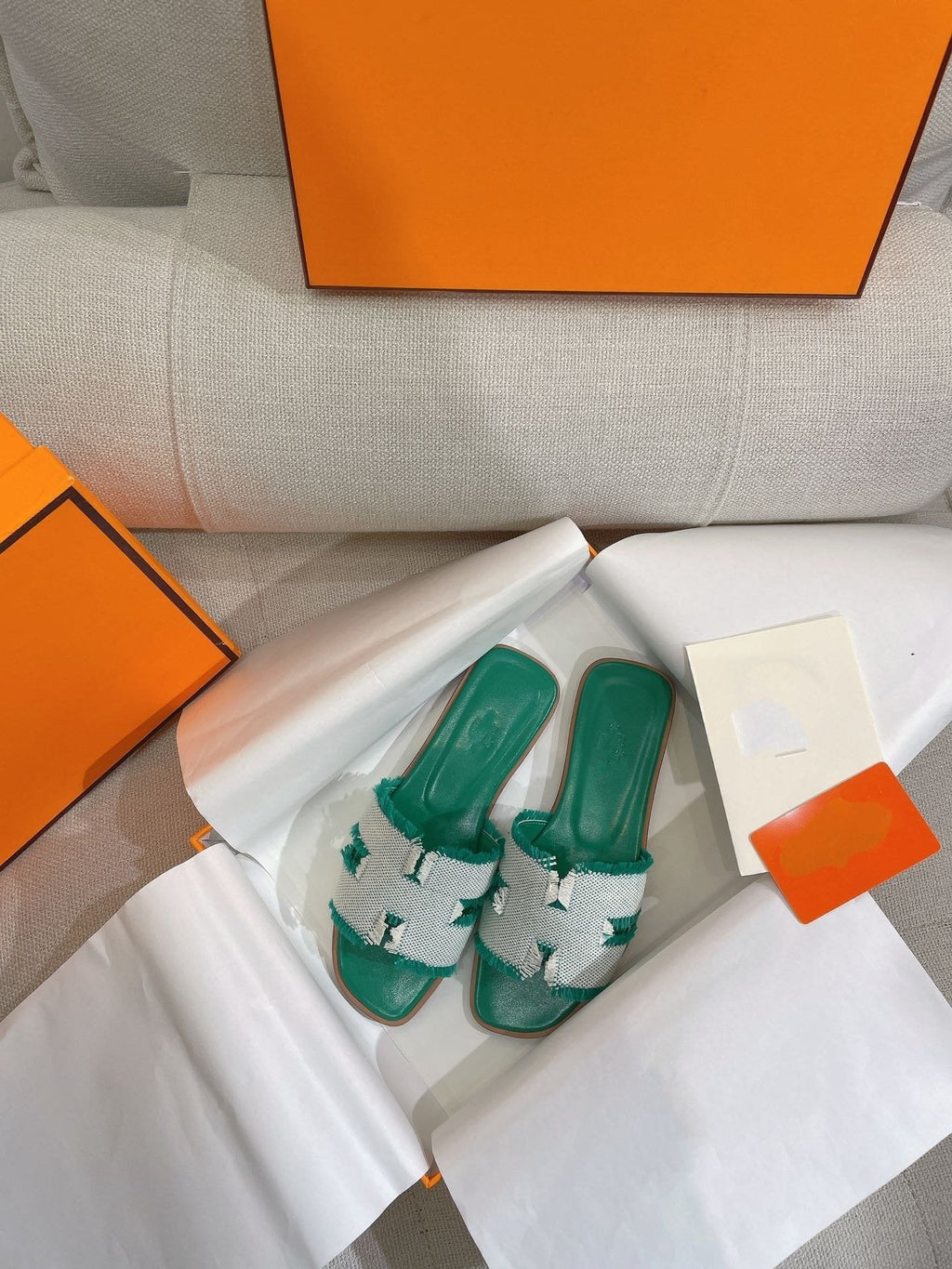 Hermes 0RAN Sandal Teal Blue Canvas