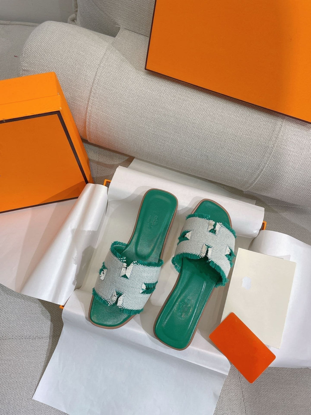 Hermes 0RAN Sandal Teal Blue Canvas