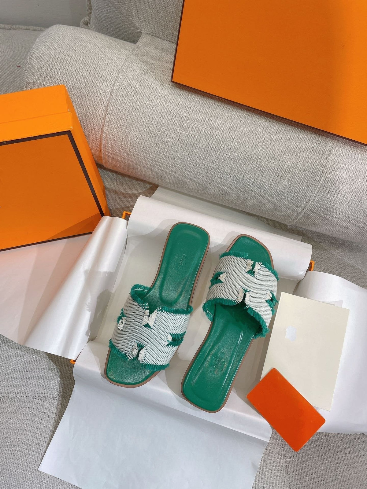 Hermes 0RAN Sandal Teal Blue Canvas