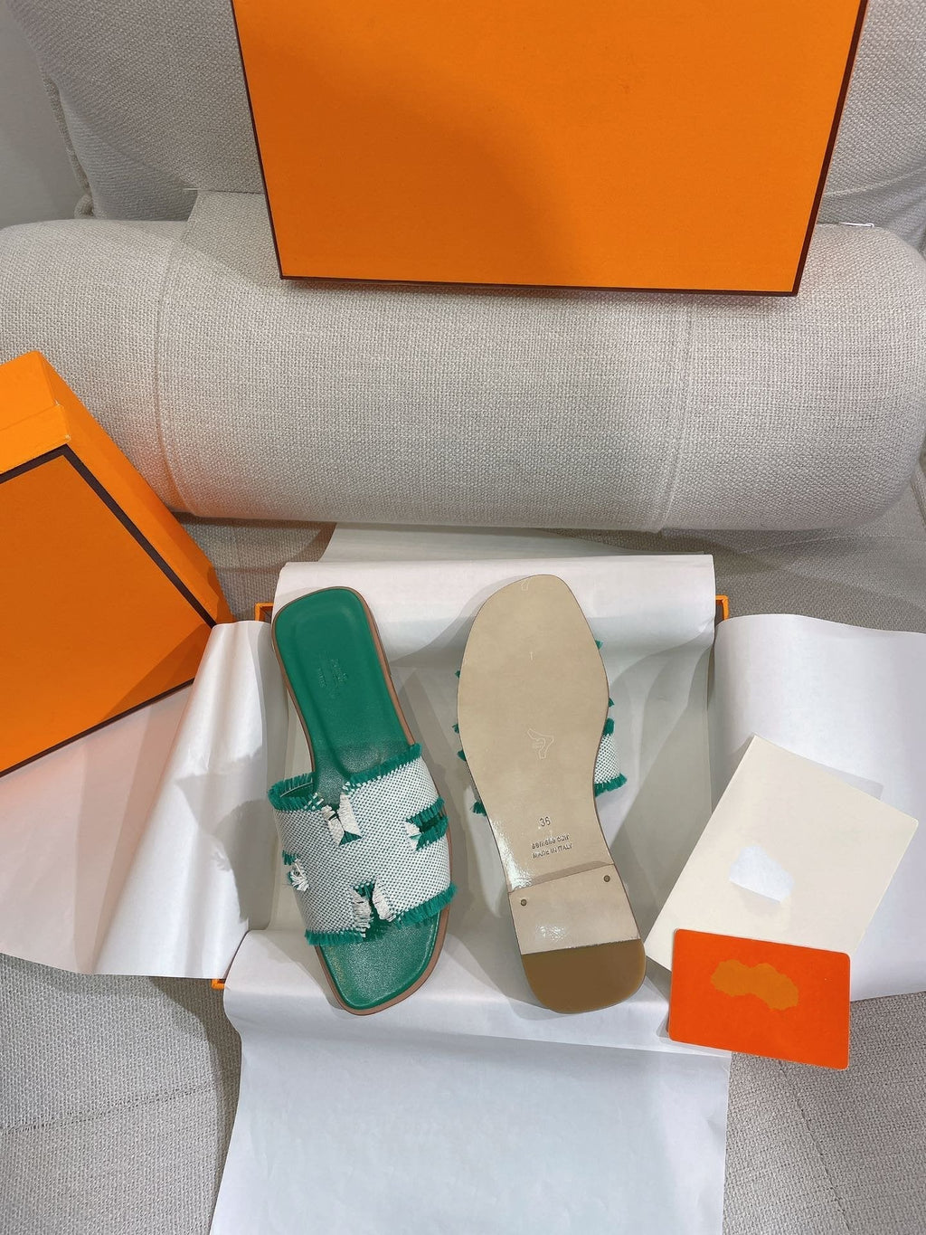 Hermes 0RAN Sandal Teal Blue Canvas